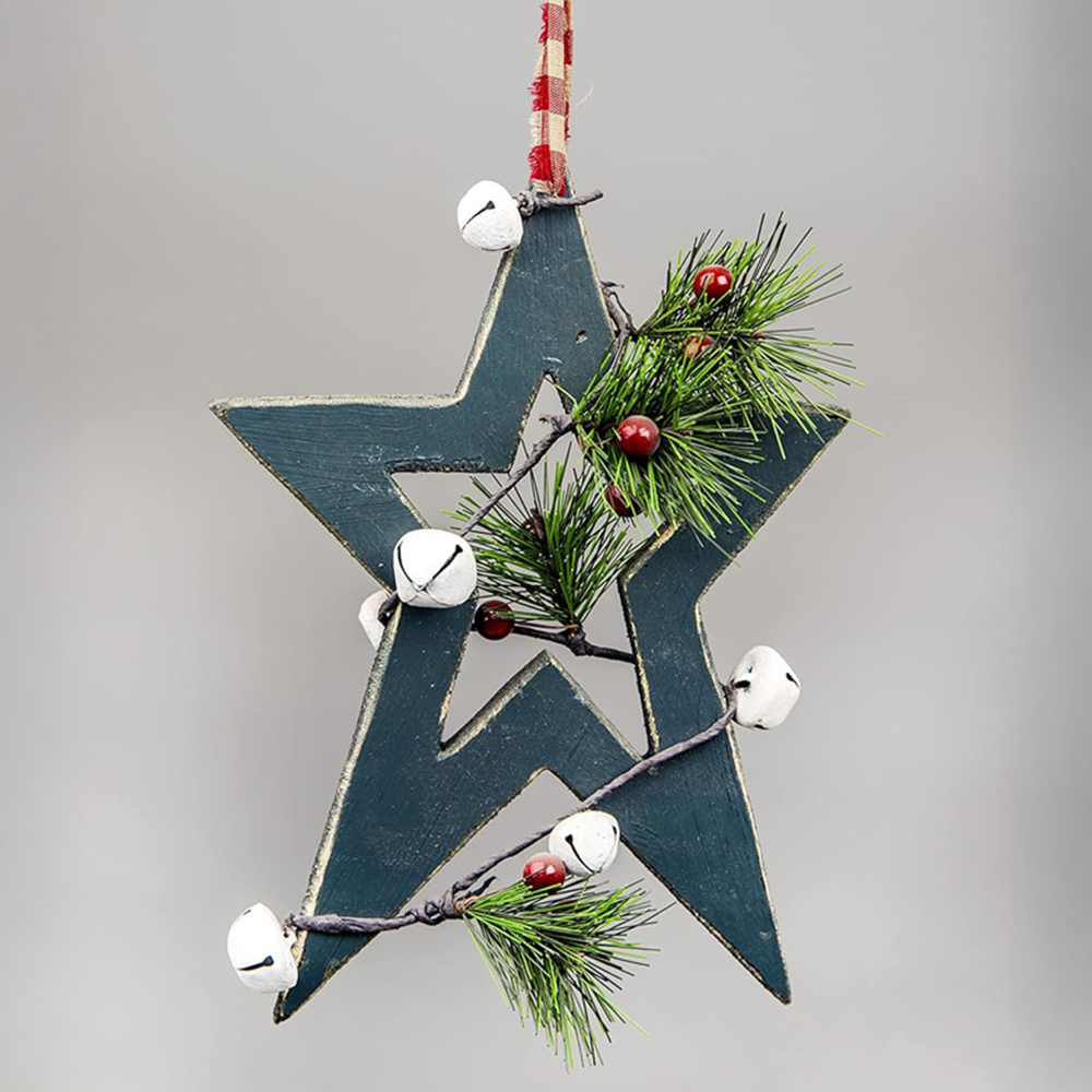 Shatchi Green Star Wooden Hanging Christmas Decoration 36cm Image 2