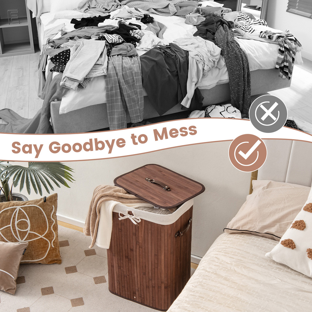 Costway Brown Laundry Hamper with Lid 72L Image 4