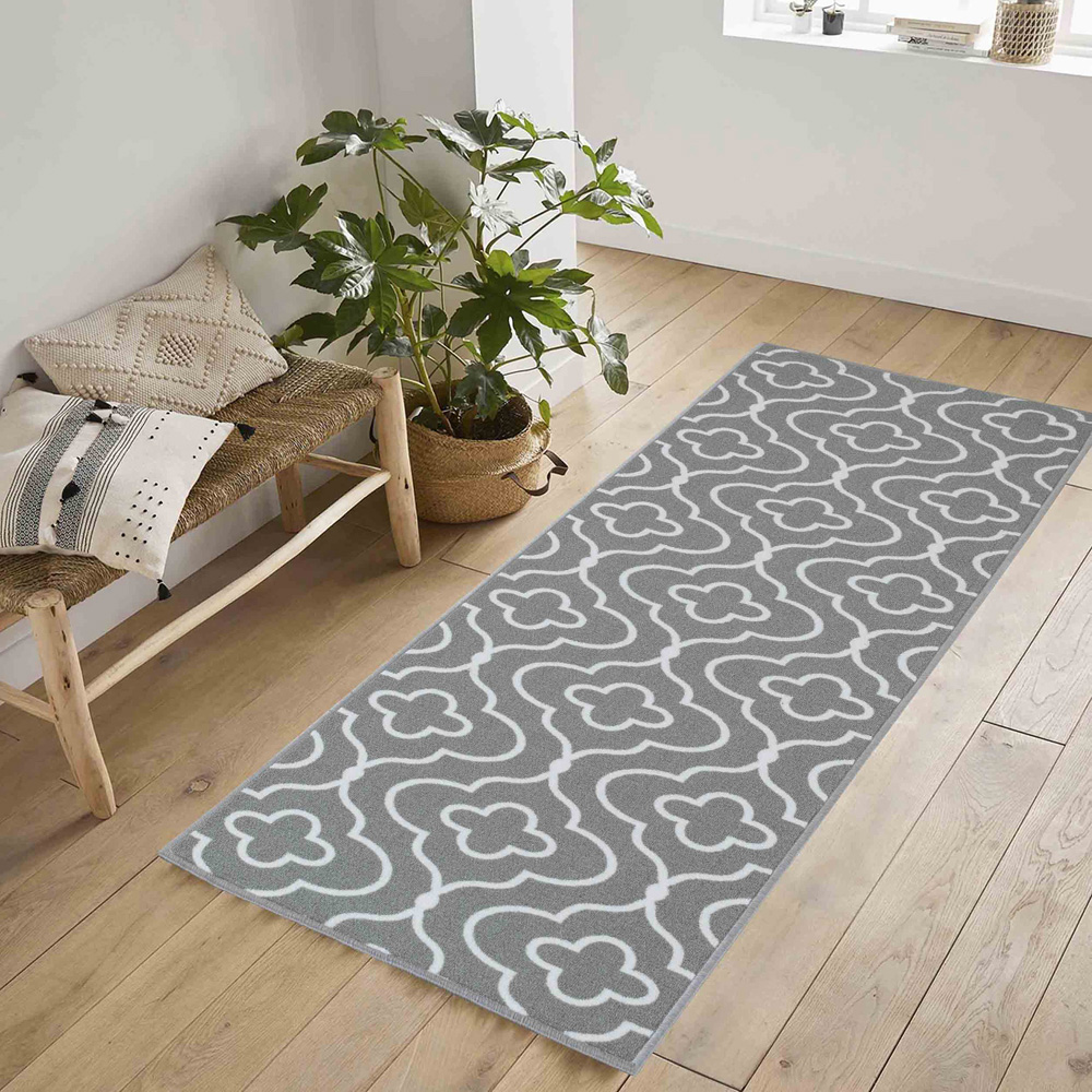 Desire Rugs Havana Grey Quatrefoil Anti Slip Door Mat 220 x 67cm Image 2