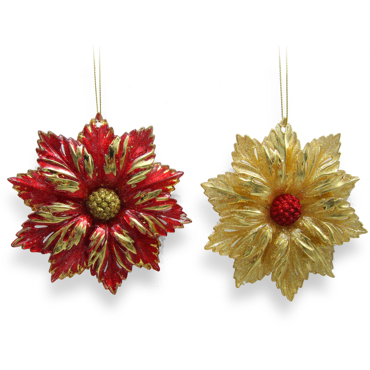Glitter Pointsettia Hanging Decoration Image 1