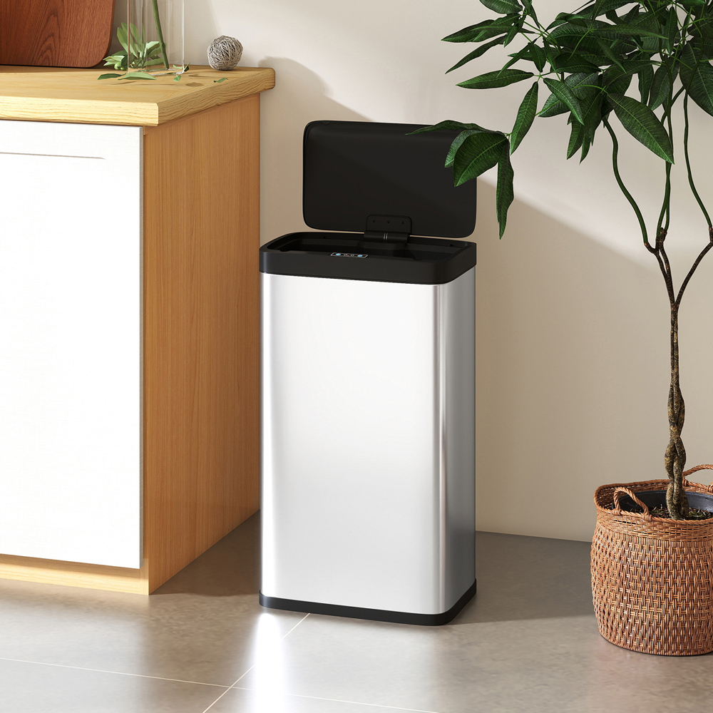 HOMCOM Silver and Black Stainless Steel Slim Automatic Sensor Bin 45L Image 3