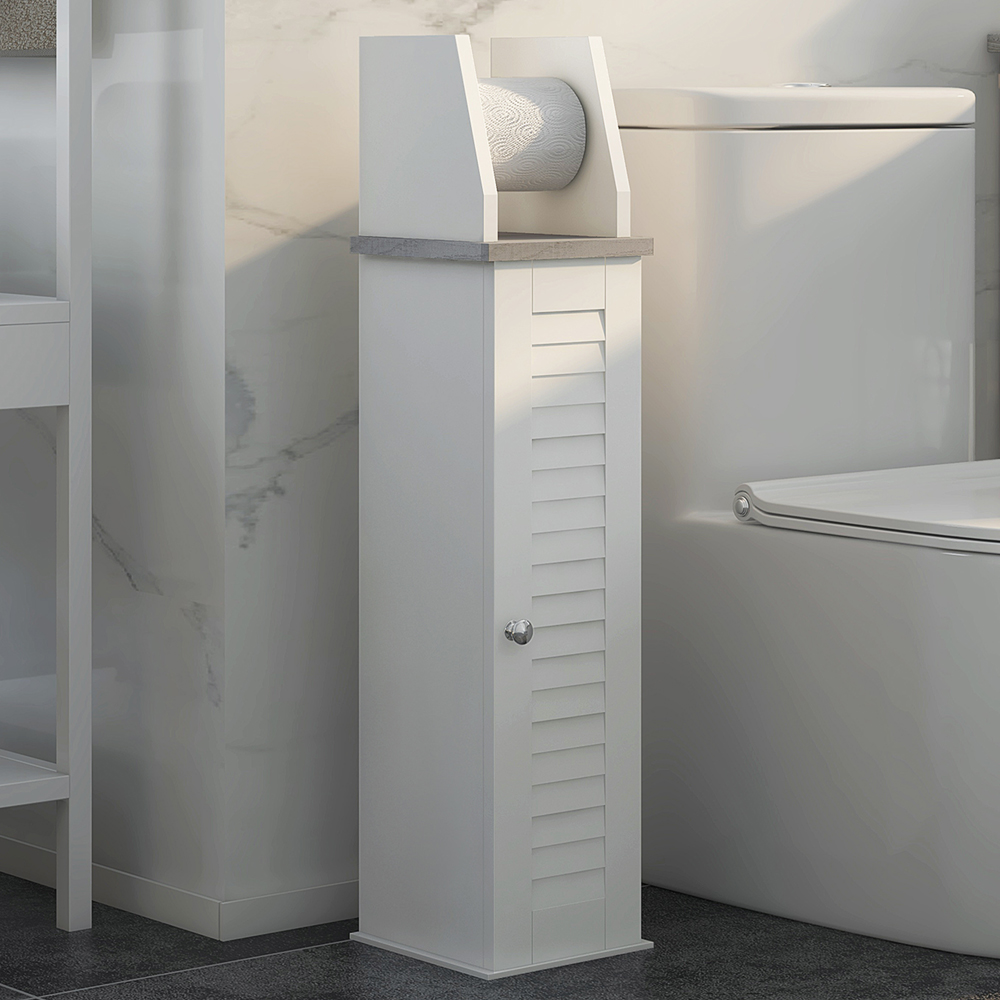 Portland Single Drawer White Slim Bathroom Cabinet with Roll Holder Image 1