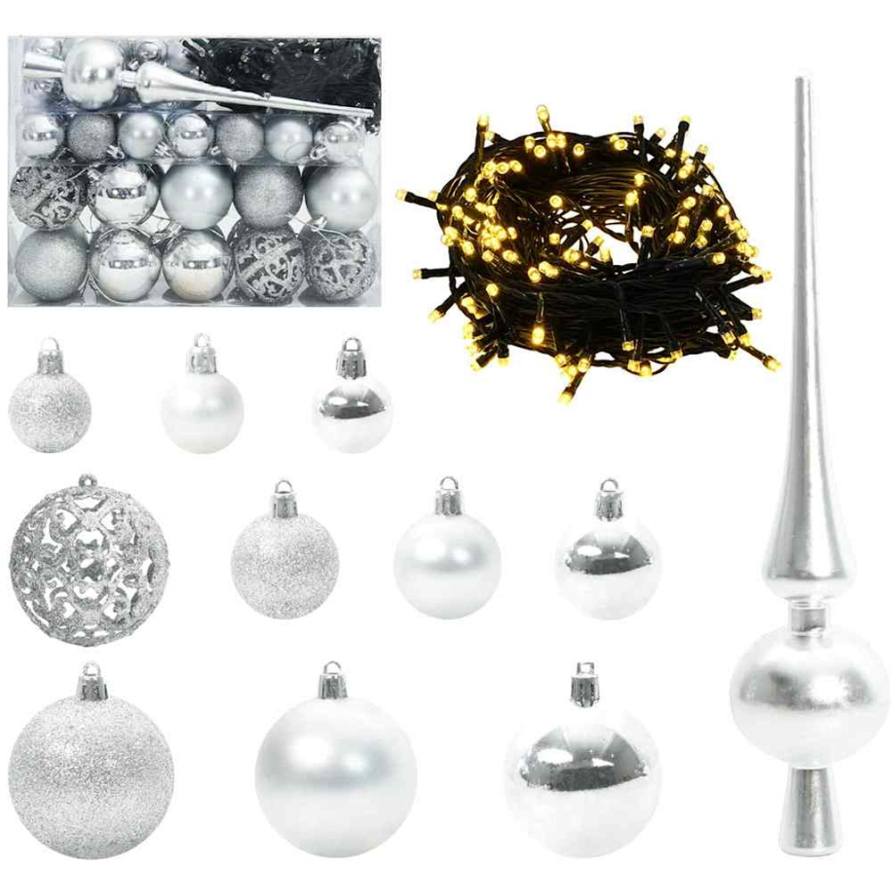 vidaXL Pre-Lit Silver Baubles White Artificial Christmas Tree 5ft Image 3