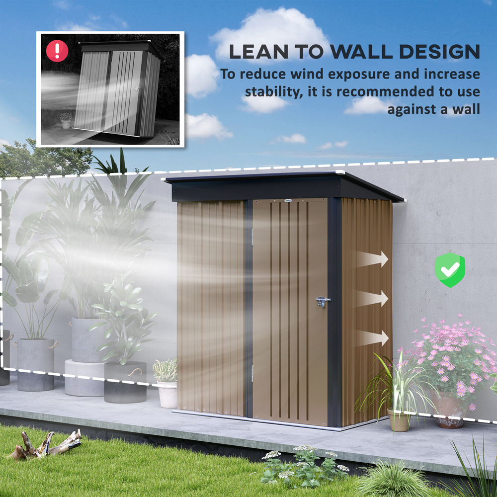 Outsunny 5 x 3ft Single Door Brown Steel Small Lean To Bike Shed Image 6