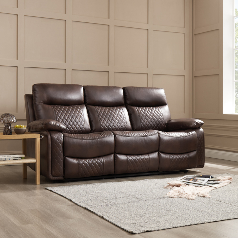 Home Detail Carson 3 Seater Brown Faux Leather Electric Recliner Sofa Image 6