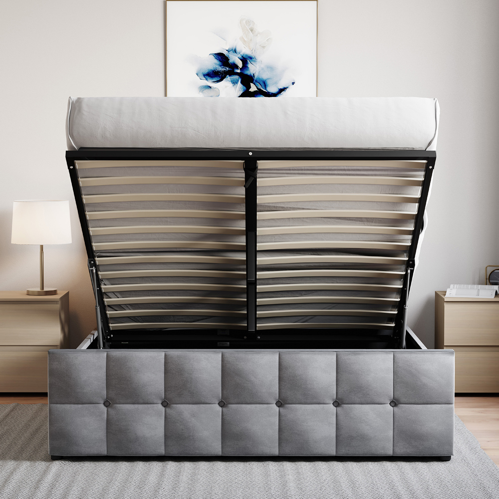 Vida Designs Valentina King Size Light Grey Velvet Ottoman Bed Image 6