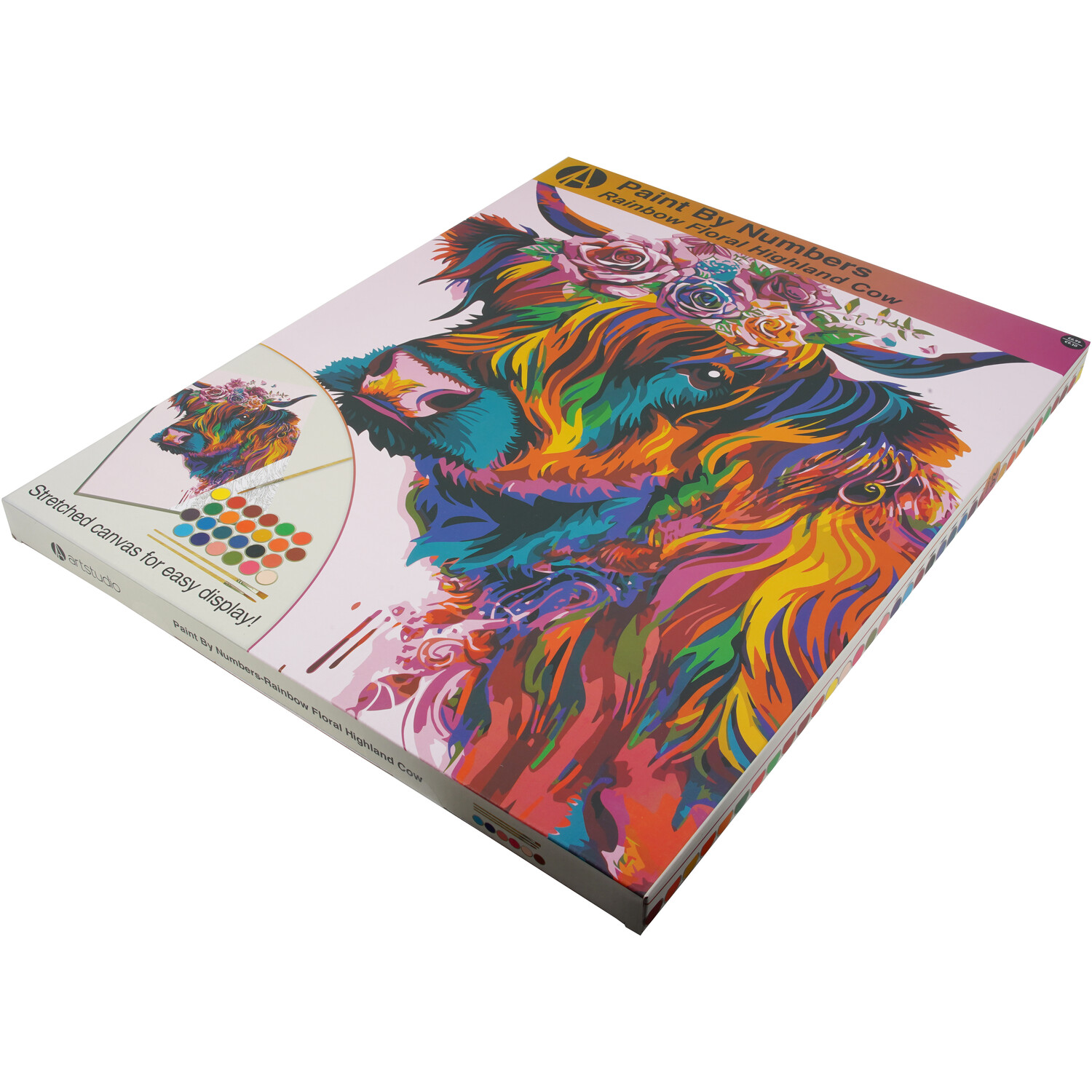Paint By Numbers Rainbow Floral Highland Cow Kit Image 2