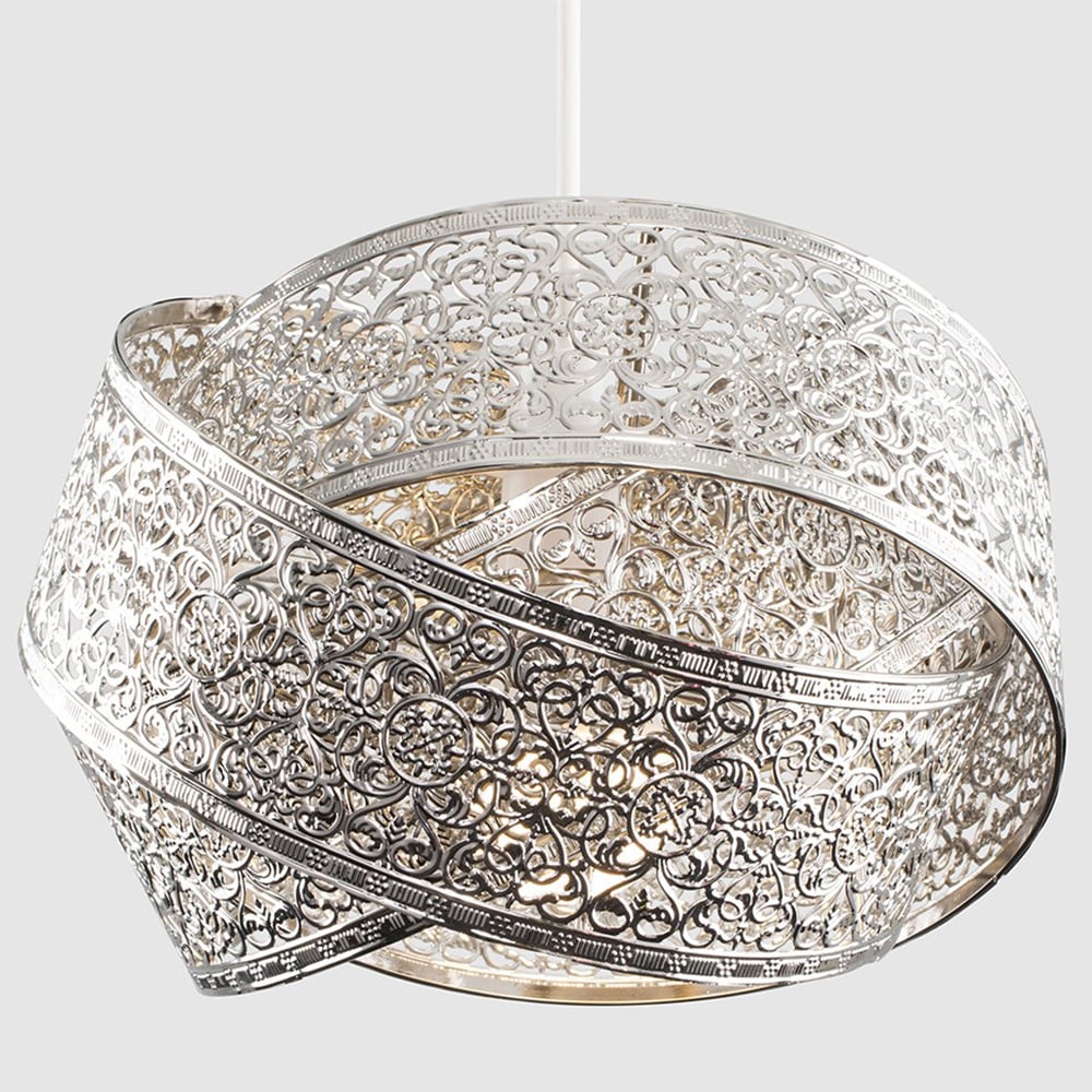 ValueLights Hacienda Intertwined Brushed Chrome Ceiling Pendant Light Lamp Shade Image 3