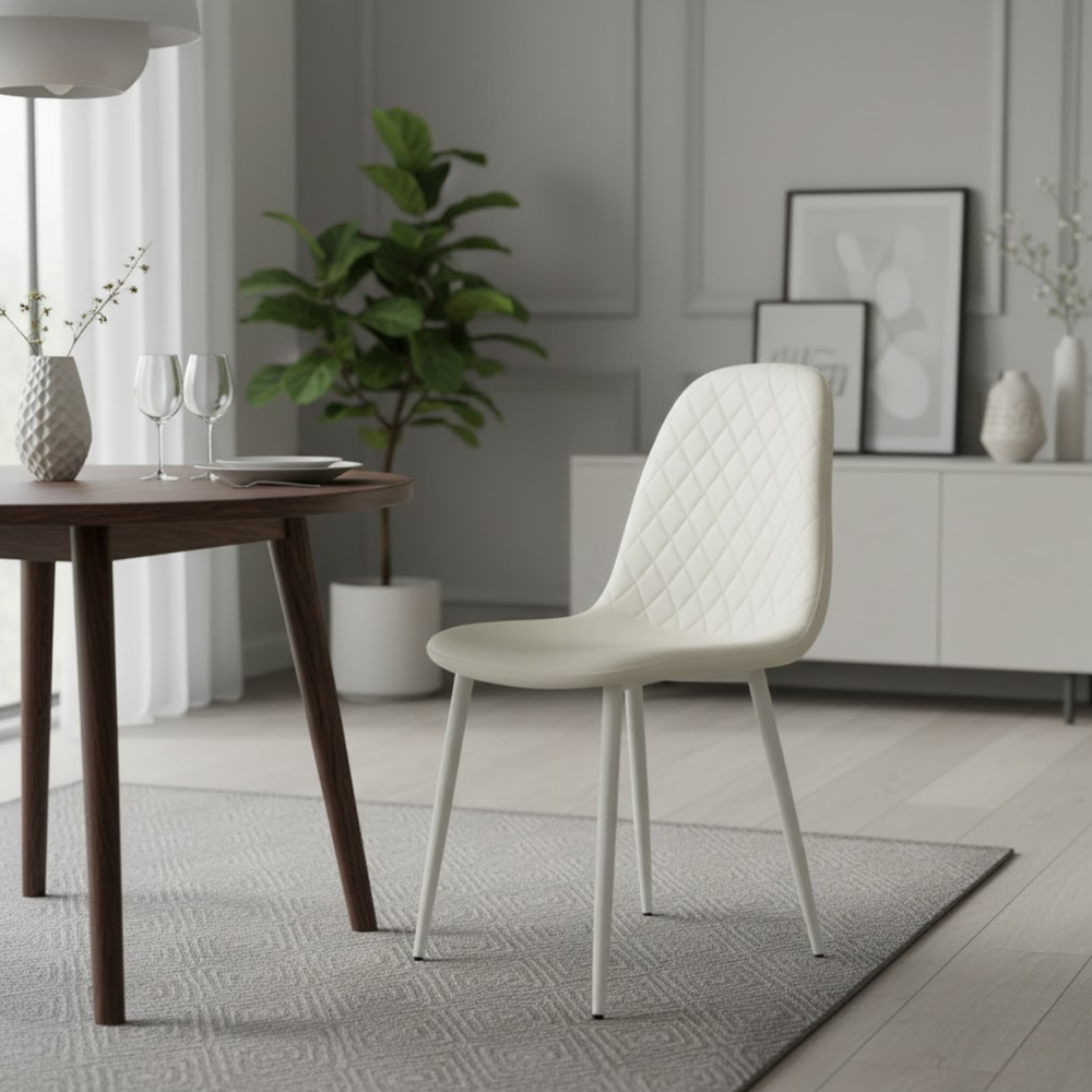 Kosy Koala 4 Seater Round Faux Leather Wooden Dining Set Cream Image 2