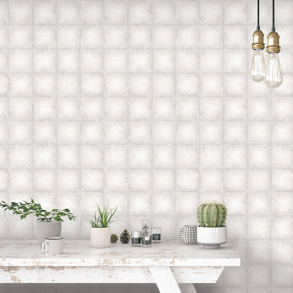 Galerie Ambiance Tile Pale Grey Wallpaper Image 2