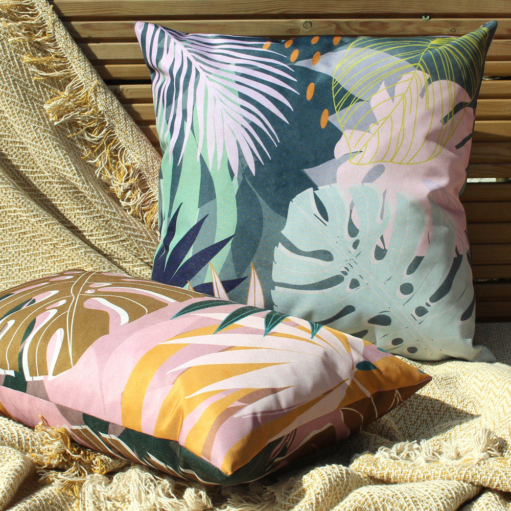 furn. Teal Leafy Botanical UV and Water Resistant Outdoor Cushion Image 4