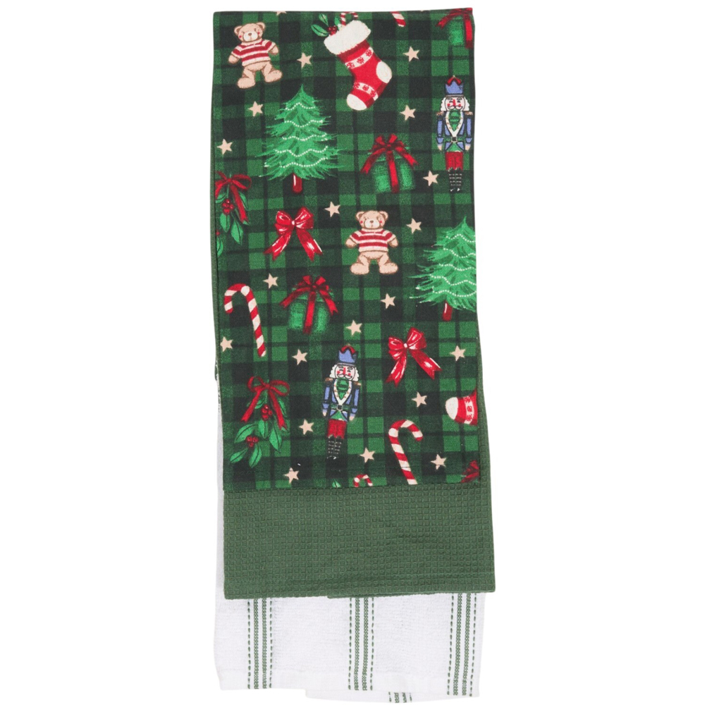 Pack of 3 Tartan Christmas Print Tea Towels Image 3