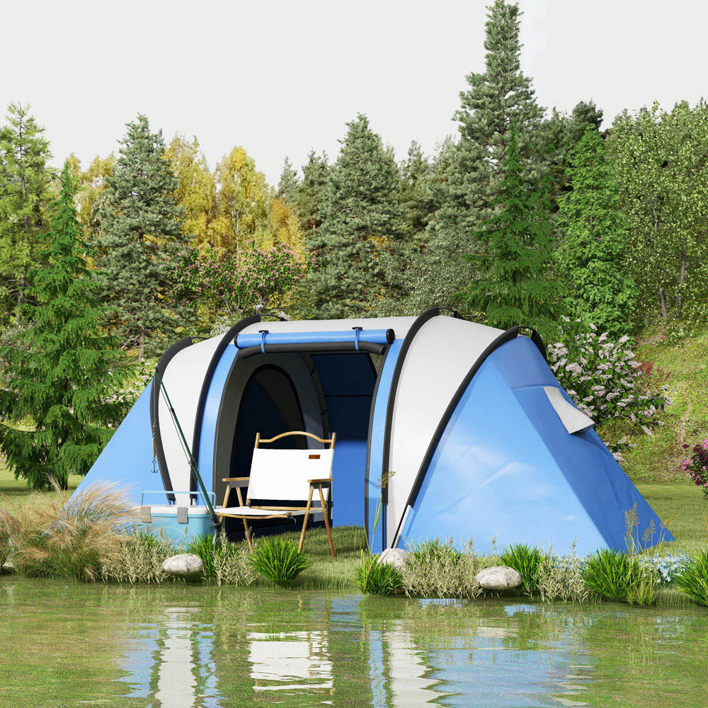 Outsunny 4-5 Person Waterproof Camping Tent with 2 Bedroom Blue Image 2