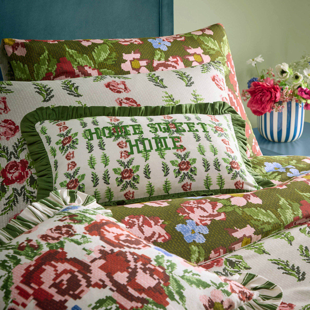 Furn Feeoni Ruffled Willow Green Cotton Reversible Cushion 43 x 43cm Image 6