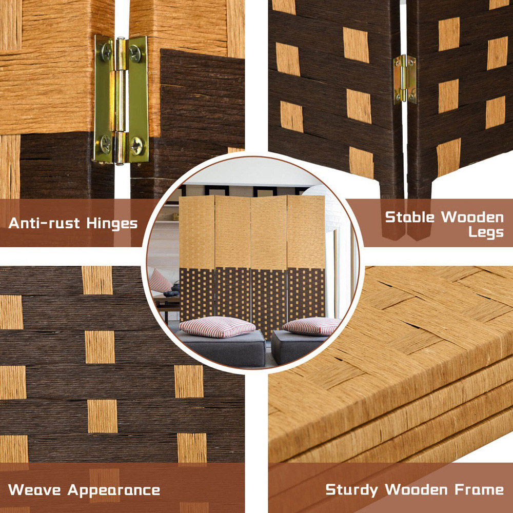 Costway 4 Panel Freestanding Hand Woven Room Divider Image 6