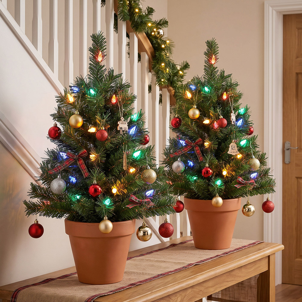 HOMCOM 60 Multicolour LED Pre-Lit Green Artificial Christmas Tree with Ground Stakes 2ft 2 Pack Image 6