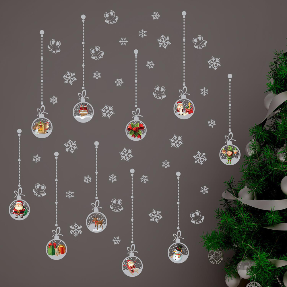 Walplus Matt Silver Christmas Ornaments Self Adhesive Wall Stickers 45 Piece Image 2