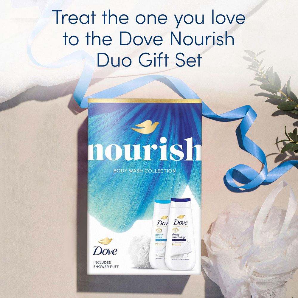 Dove Nourish Gentle Scrub and Deeply Nourishing Bodywash Duo Gift Set 225ml 2 Pack Image 8