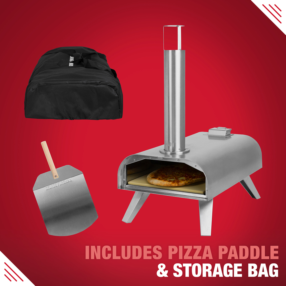 George Foreman Stainless Steel 12 inch Wood Pellet Outdoor Pizza Oven with Carry Bag and Paddle Image 8
