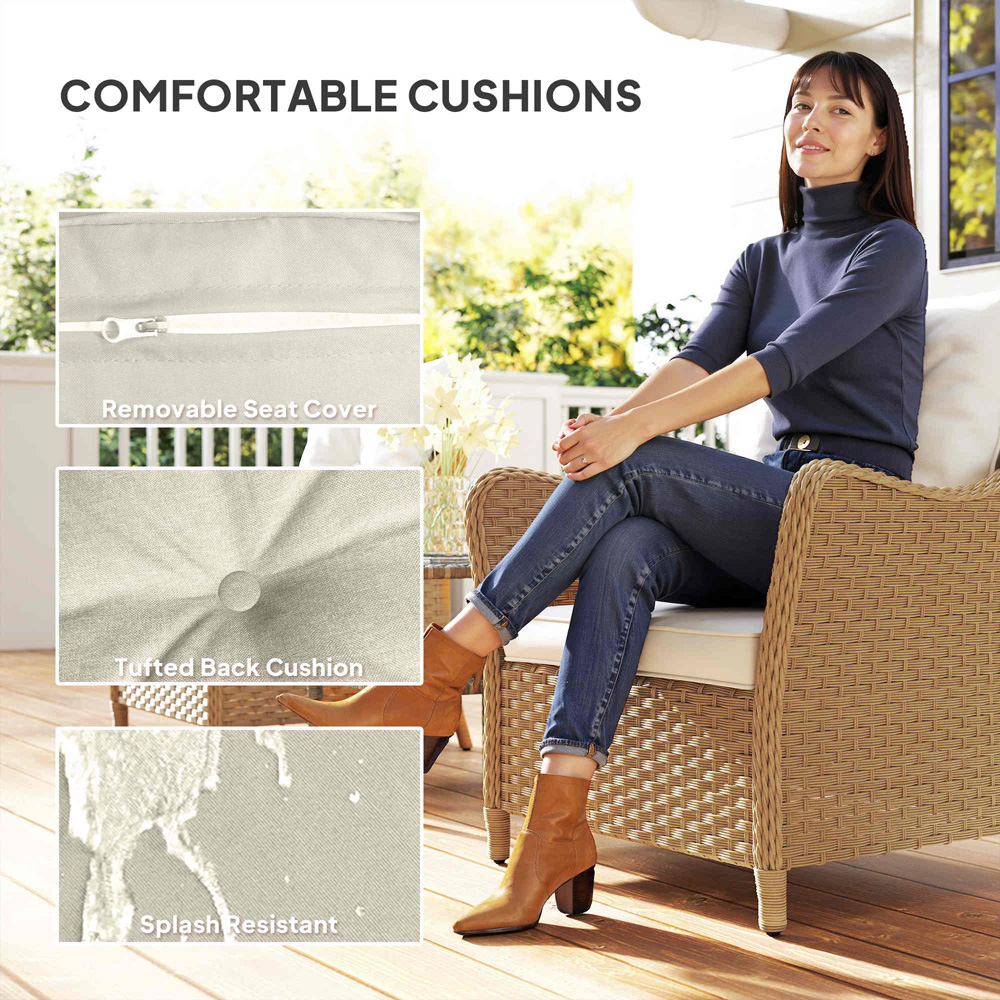 Outsunny Set of 2 Beige Cushioned PE Rattan Garden Chair Image 5