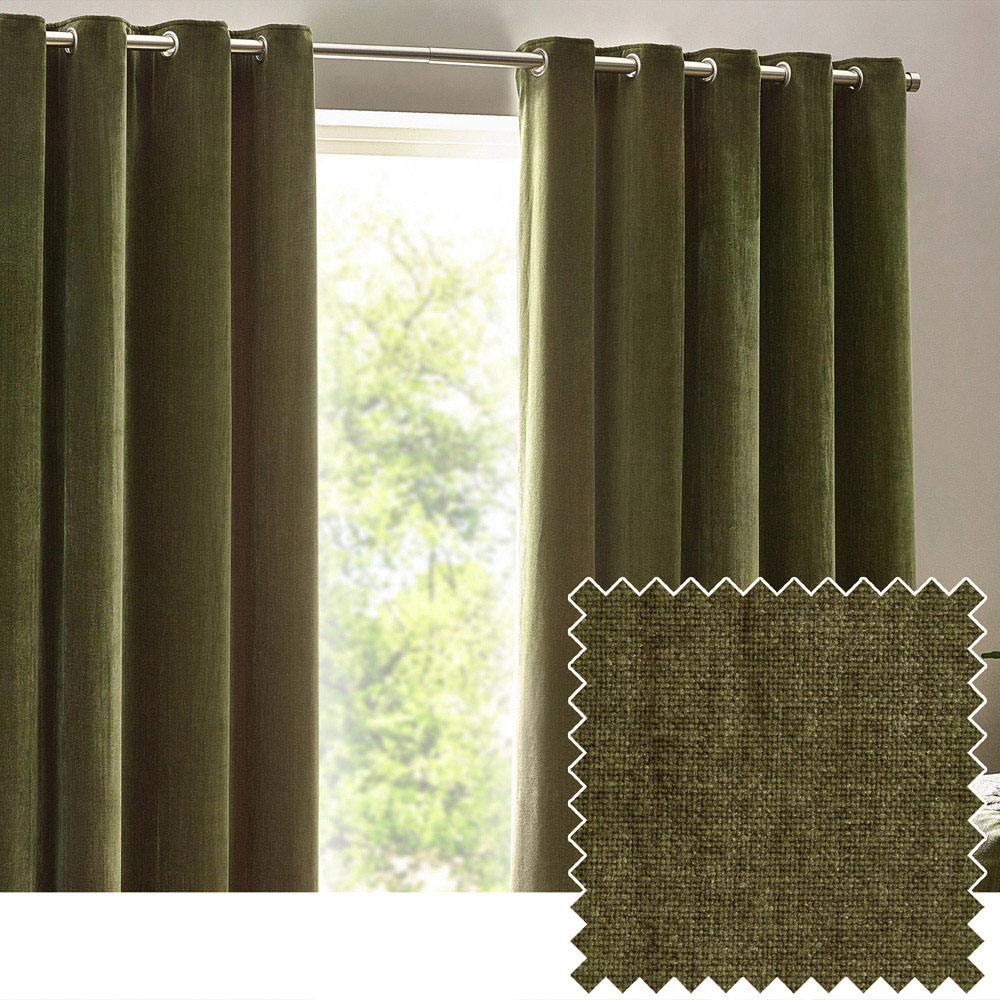 Yard Olive Chenille Blackout Eyelet Curtains 168 x 229cm Image 2