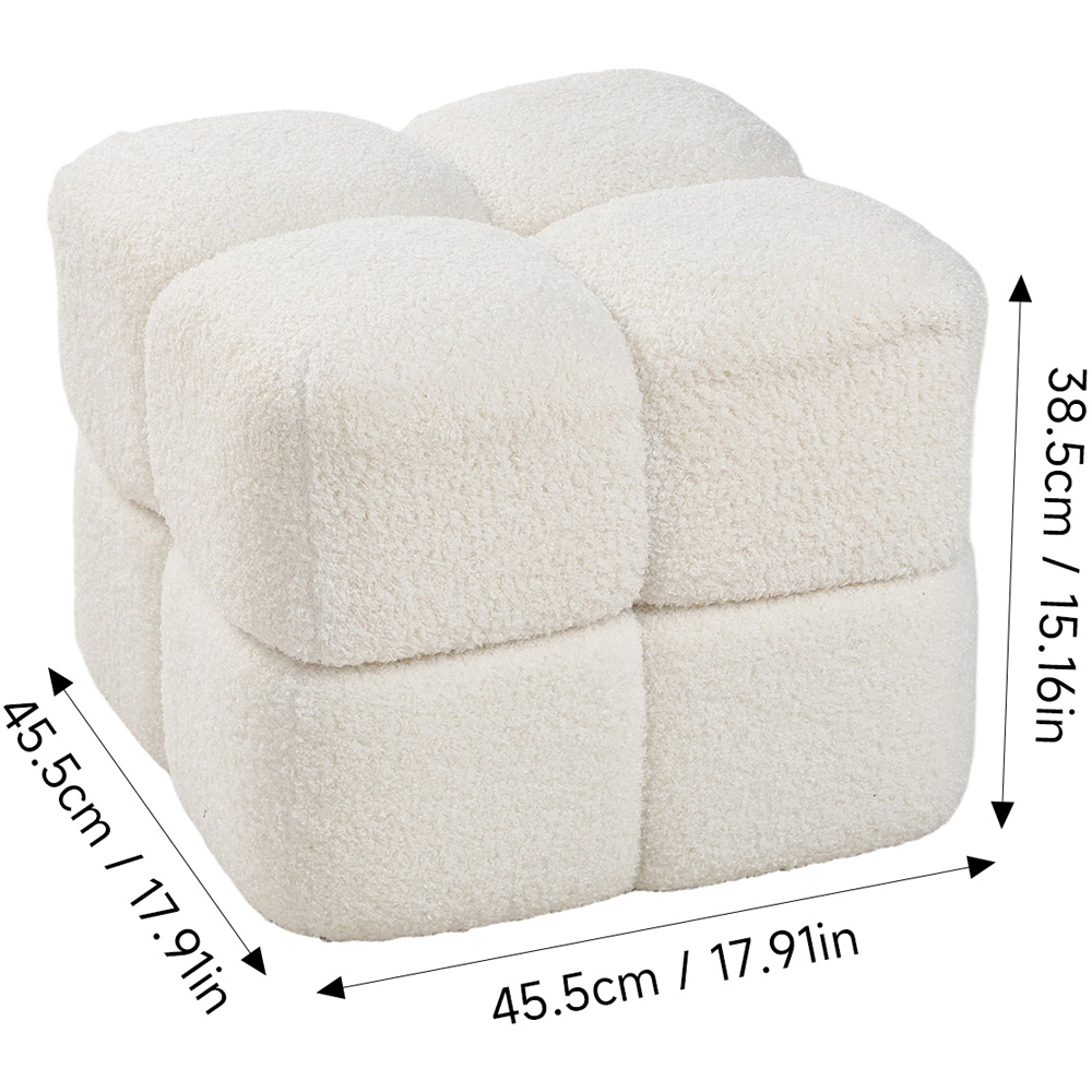 Living and Home White Teddy Fleece Segmented Storage Ottoman with Lift-Up Lid Image 9