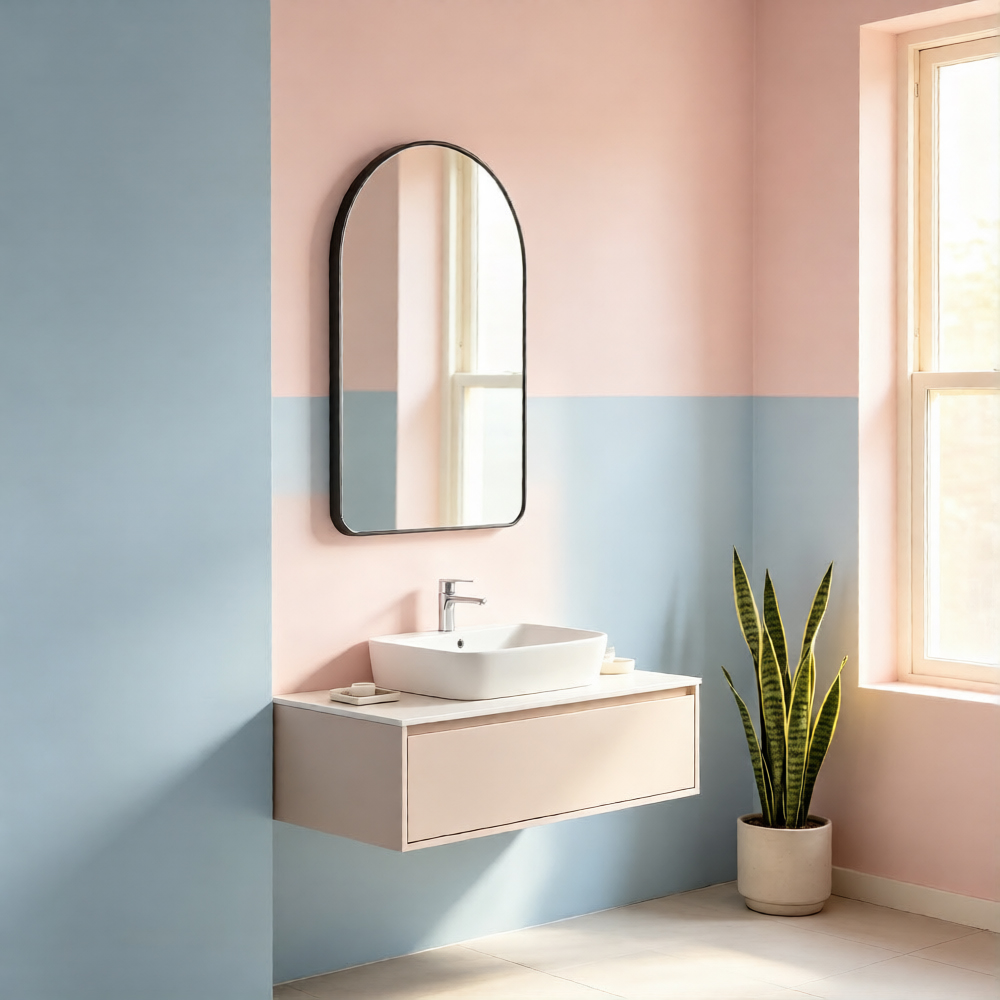 Living and Home Black Arched Aluminium HD Float Glass Bathroom Mirror with Towel Bar 50 x 80cm Image 7