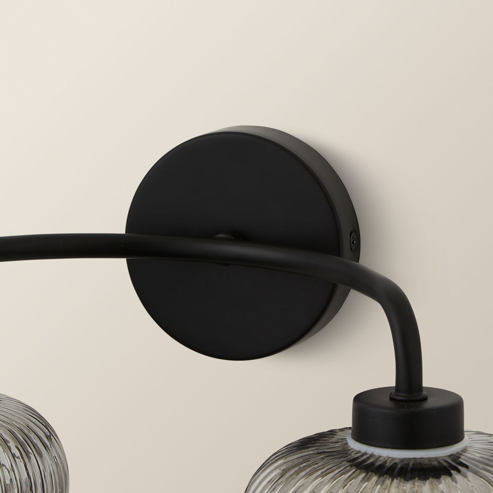 ValueLights Amaia Matt Black 2 Way Smoked Ribbed Glass LED Wall Light Image 3