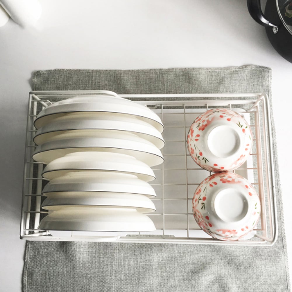Living and Home White Metal Dish Drainer Rack with Removable Drip Tray Image 4