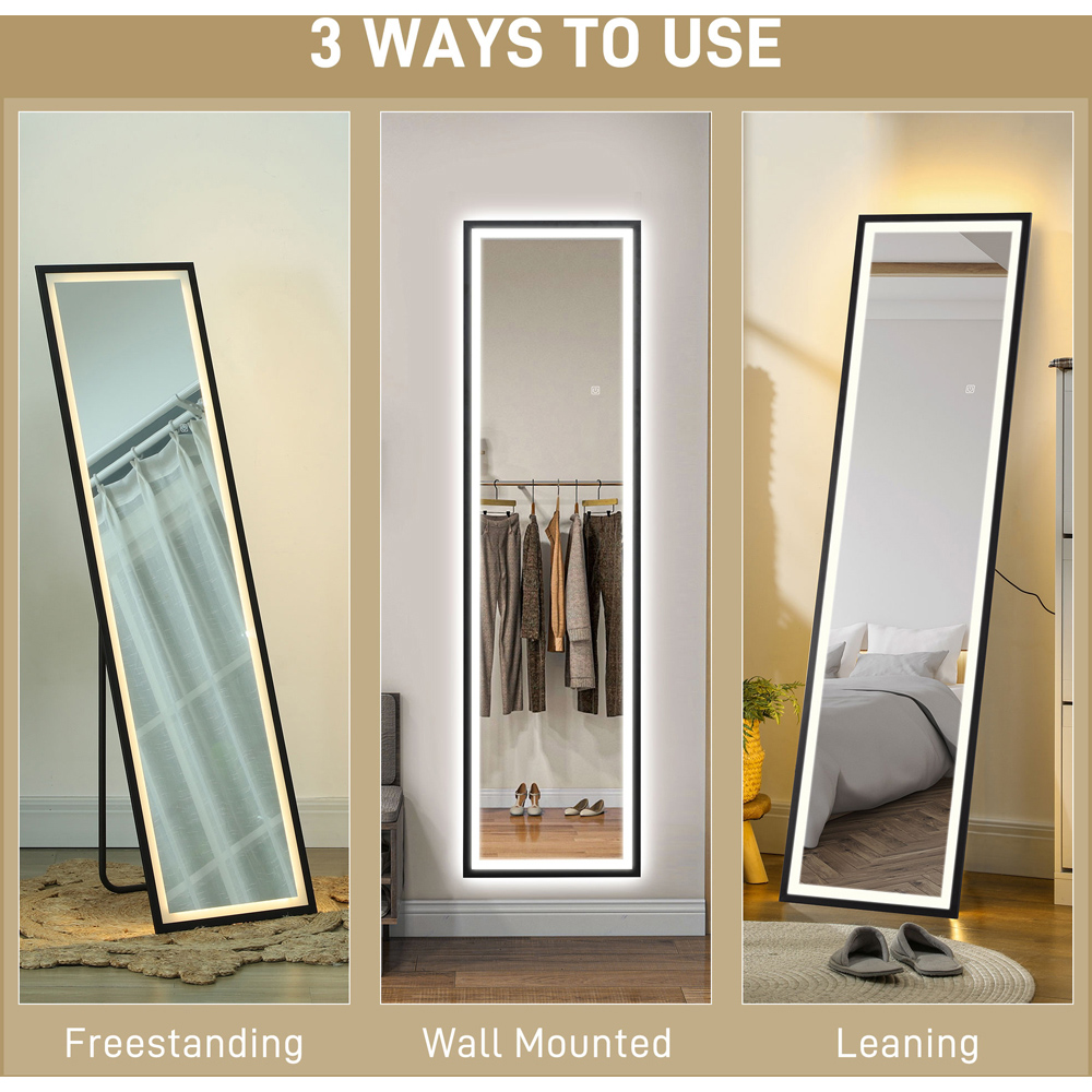 Portland Black Metal Frame Full Length Mirror with Adjustable Lights 150 x 40cm Image 7