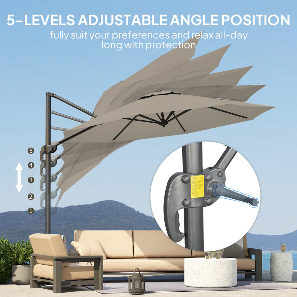 Outsunny Light Grey Cantilever Parasol with Cross Base 3m Image 6