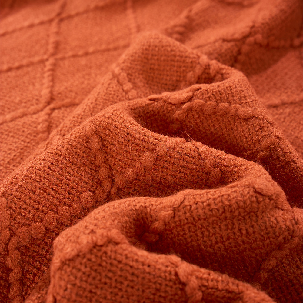Living and Home Orange Diamond Knit Throw Blanket with Tassels 130 x 170cm Image 6