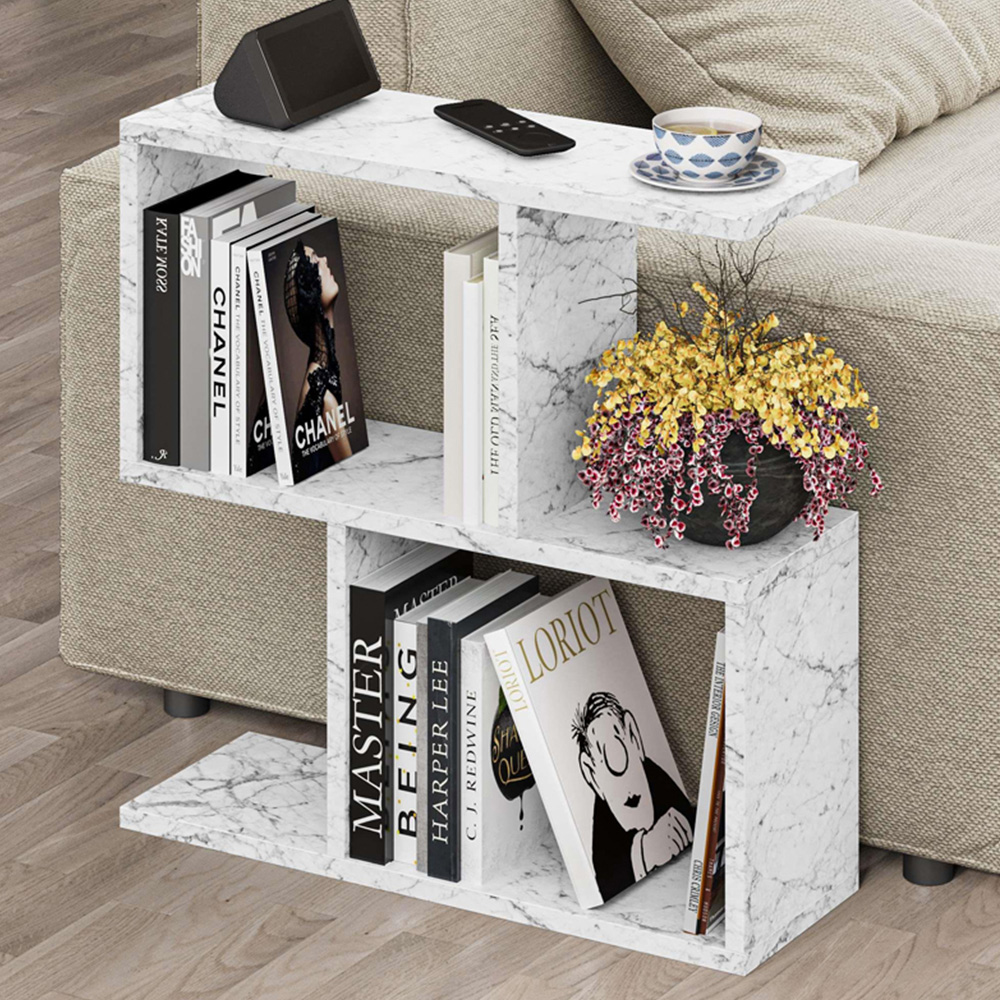 Decortie Homemania 4 Shelf White Marble Effect Modern Side End Table Image 1