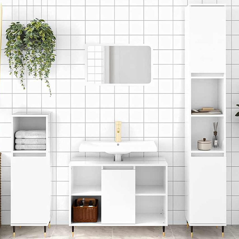 vidaXL Single Door 4 Shelf White Wooden Bathroom Cabinet Image 1