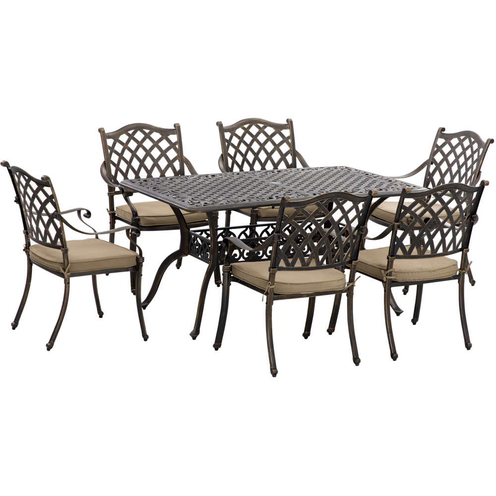 Outsunny 6 Seater Garden Dining Set with Parasol Hole Bronze Image 2