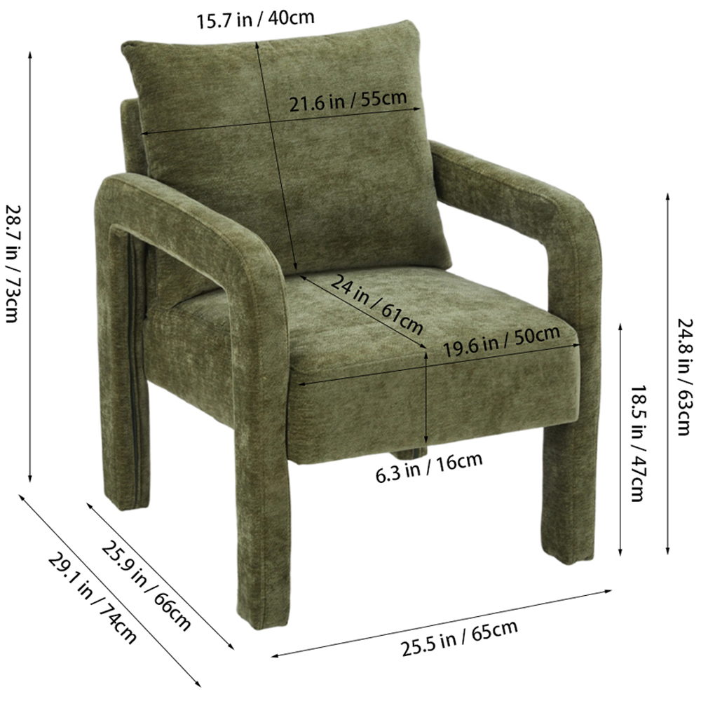 Living and Home Green Chenille Upholstered Accent Chair with Lumbar Pillow Image 9
