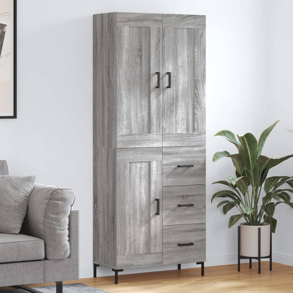 vidaXL 3 Door 3 Drawer Grey Sonoma Highboard with Black Legs and Handles Image 1