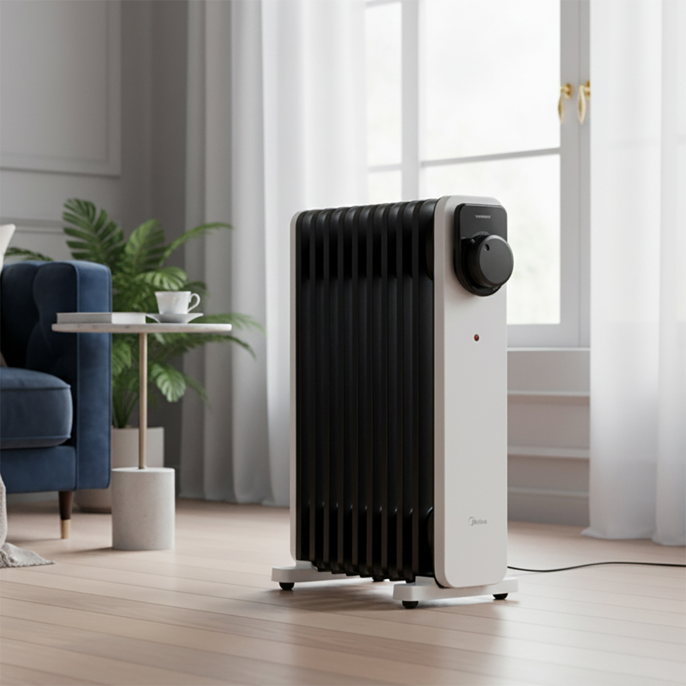 Midea Black and White Oil Radiator Heater 2200W Image 2