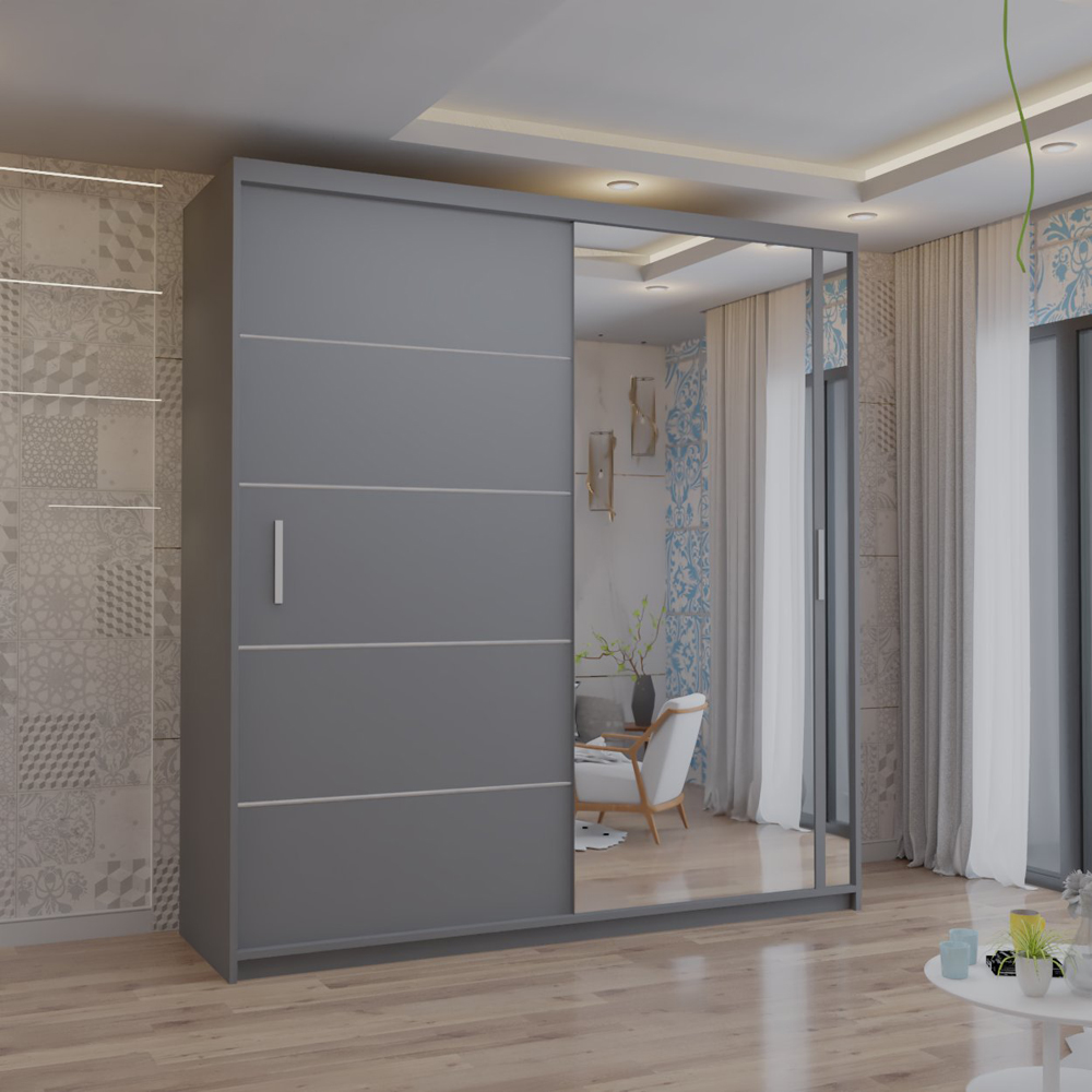 M N Furniture Venece 2 Door Grey Mirrored Sliding Wardrobe 180cm Image 4