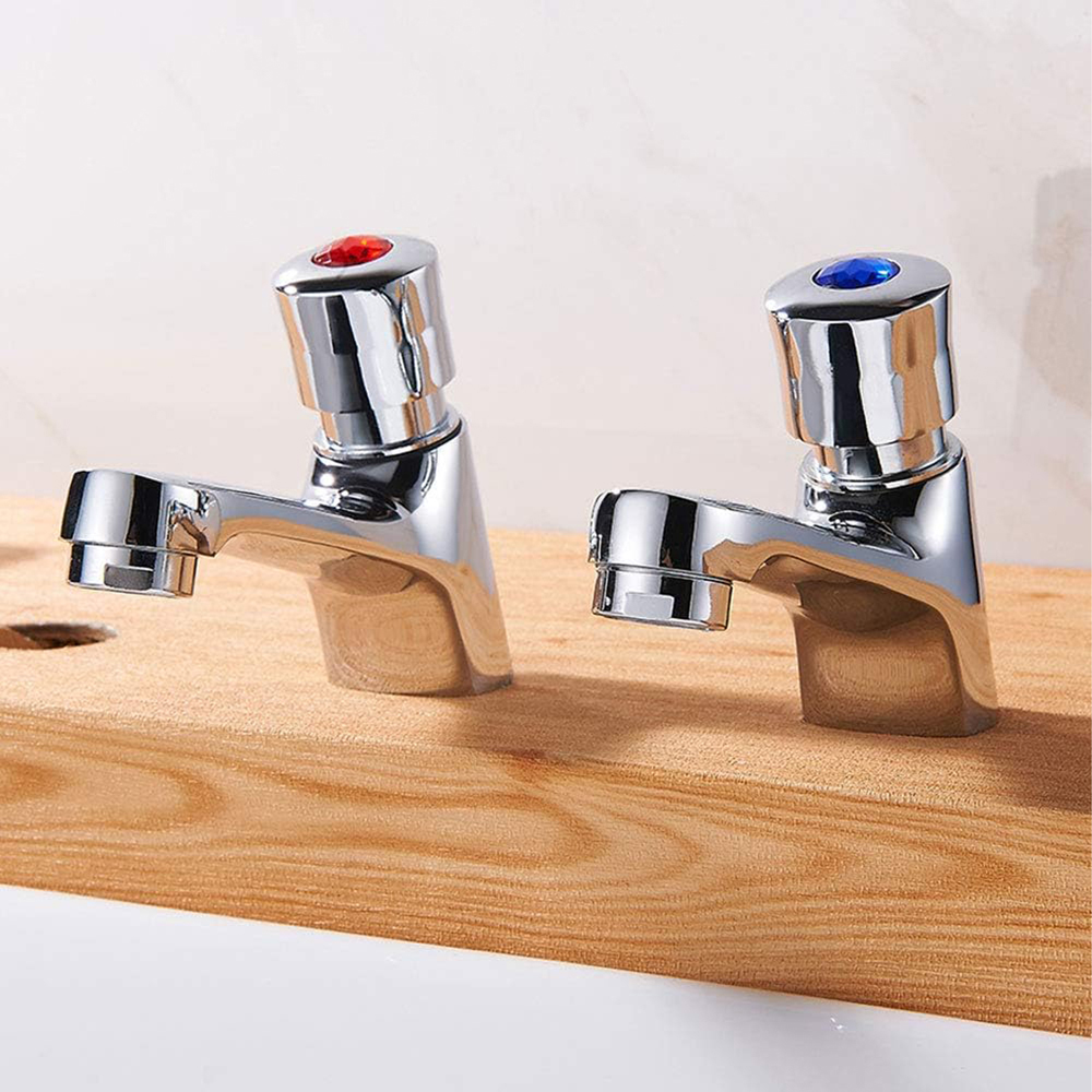 Nes Home Marin Chrome Hot and Cold Twin Non Concussive Basin Taps Image 2