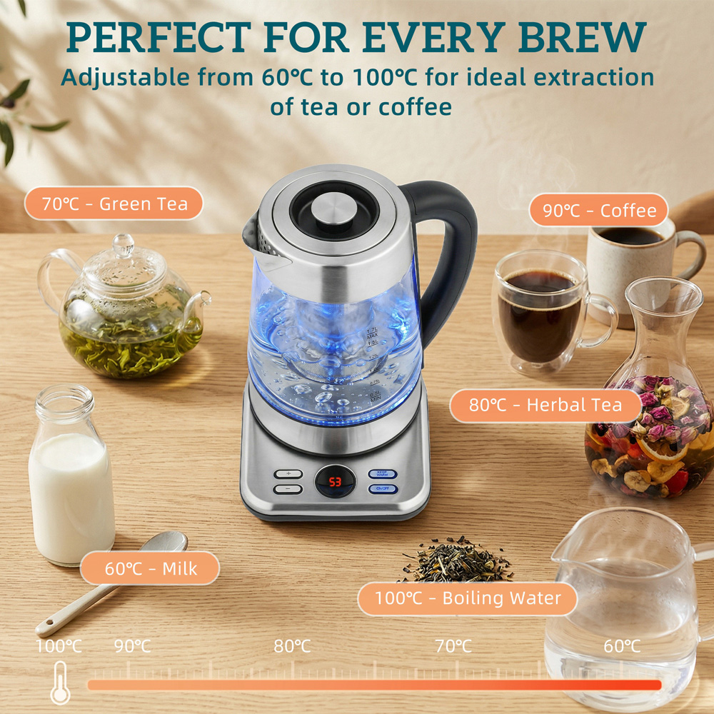 HOMCOM 800-340V70SR Silver 1.7L Electric Kettle with Strix Thermostat 3000W Image 5