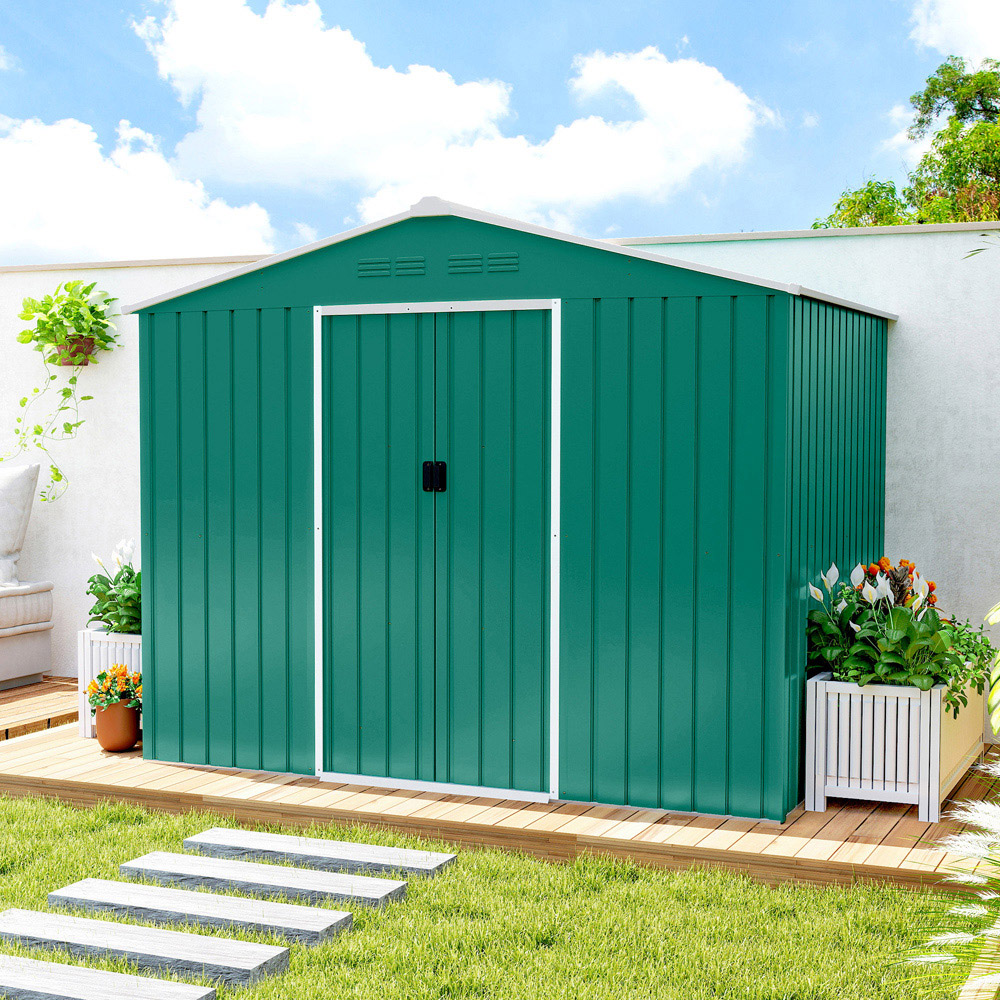 Outsunny 7.4 x 5.3ft Green Galvanised Steel Garden Storage Shed Image 6