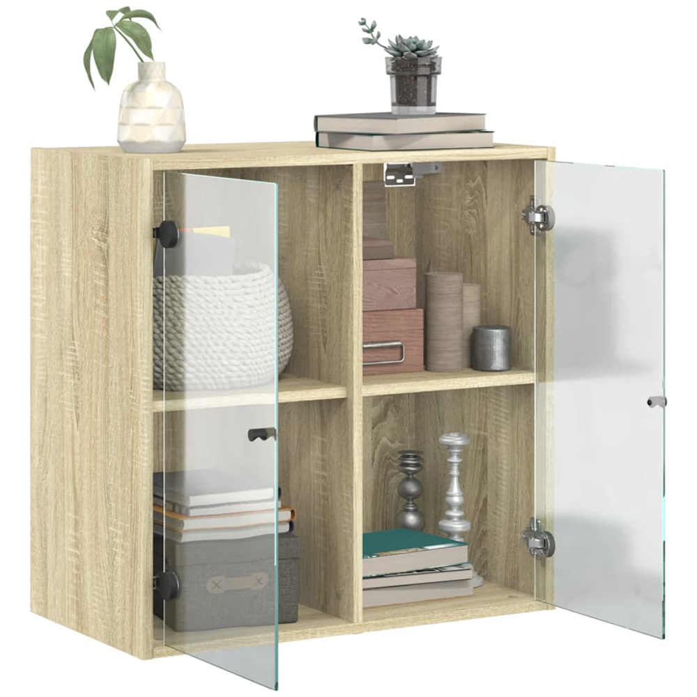 vidaXL 2 Glass Door 4 Shelf Sonoma Oak Wall Cabinet Image 3