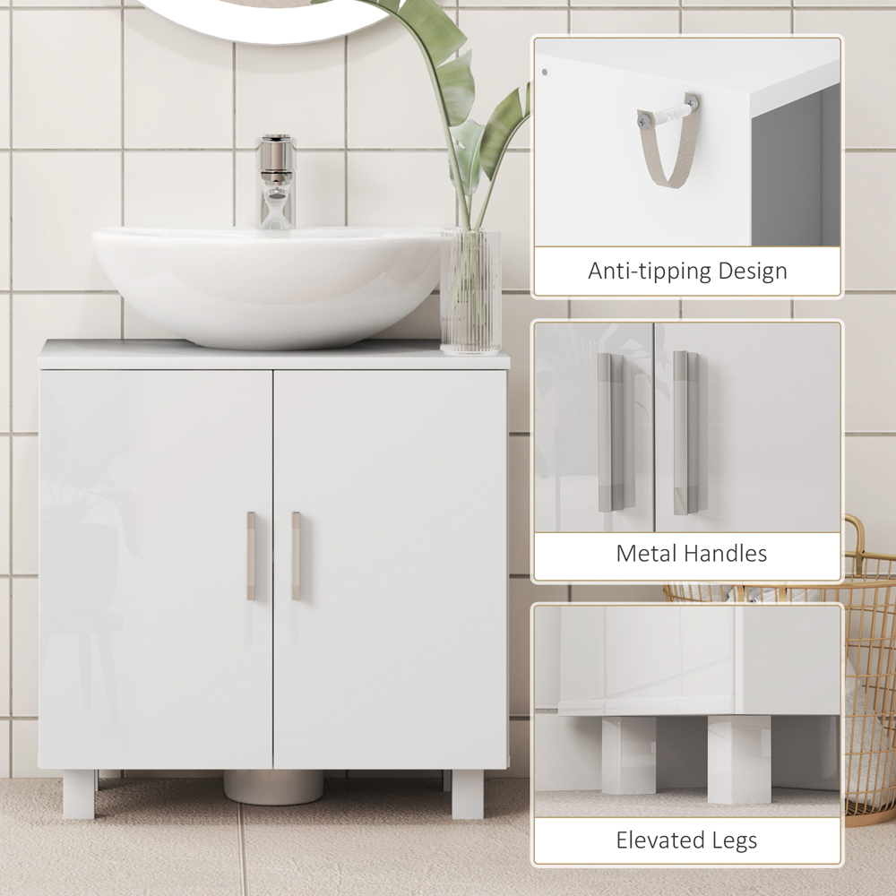 Portland 2 Door White High Gloss Freestanding Bathroom Under-Sink Cabinet Image 8
