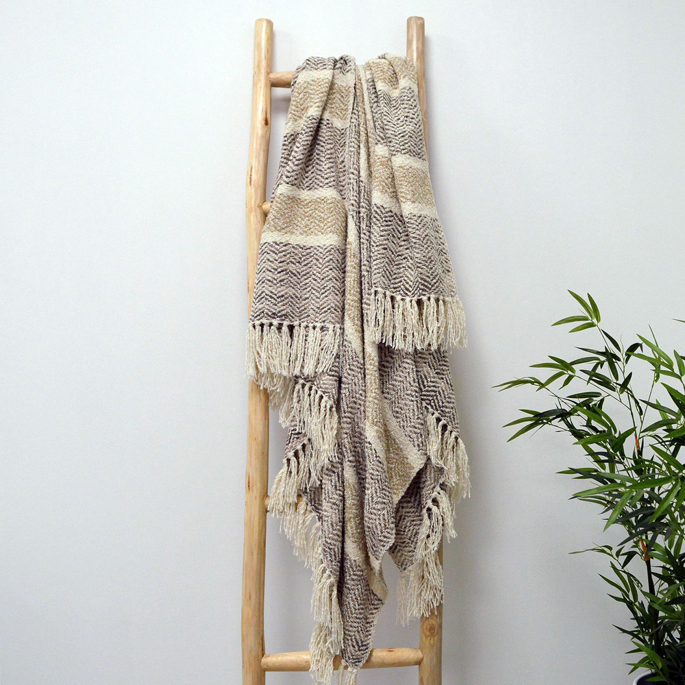Allure Home Fashions Herringbone Natural Throw Blanket 125 x 150cm Image 2