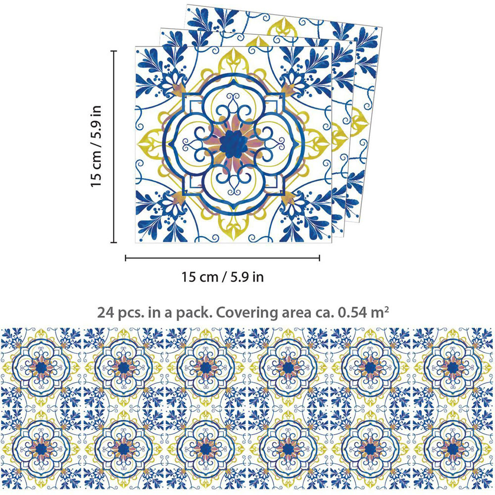 Walplus Porto Blue and Yellow Azulejo Tile Sticker 24 Pack Image 6