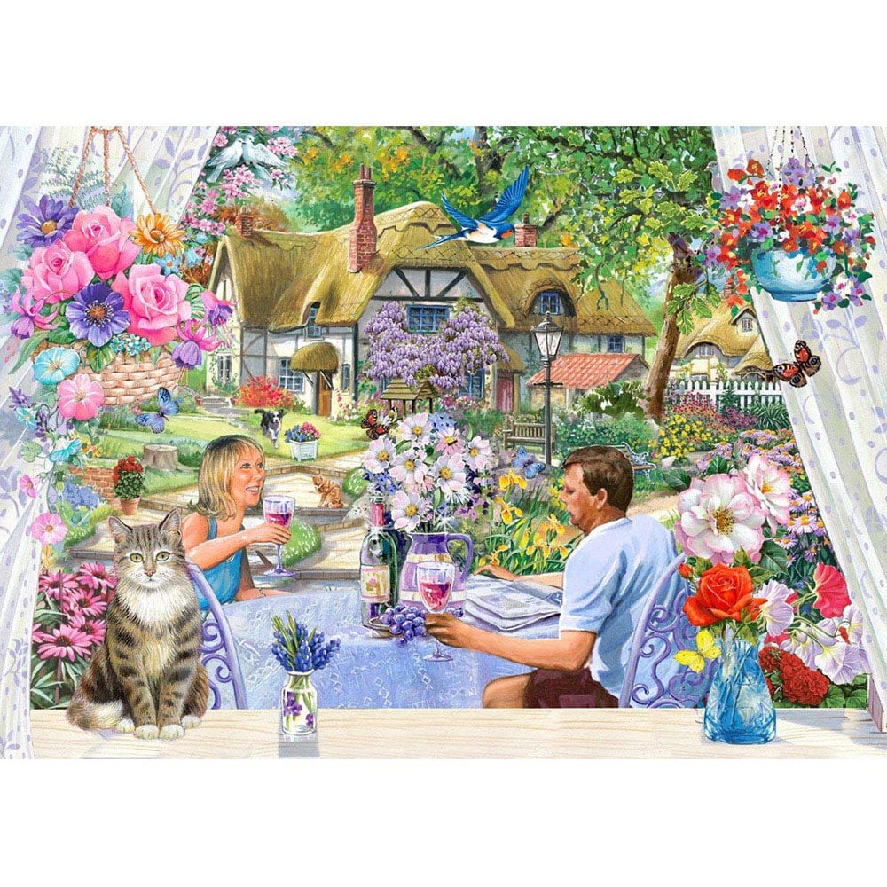 The House of Puzzles Enjoying the Garden 500 Piece Big Jigsaw Puzzle Image