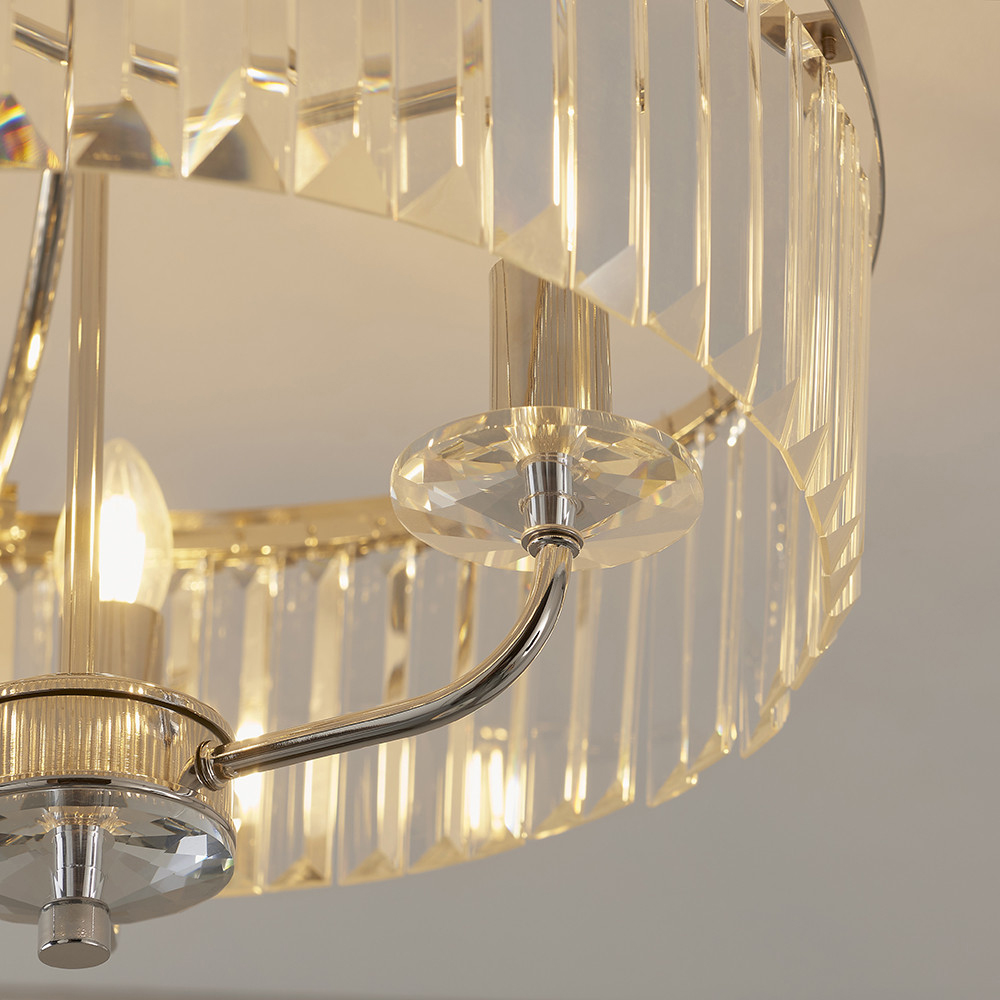 Merano Ascoli Cut Glass Clear and Nickel 3 Light Semi Flush Ceiling Pendant Image 4