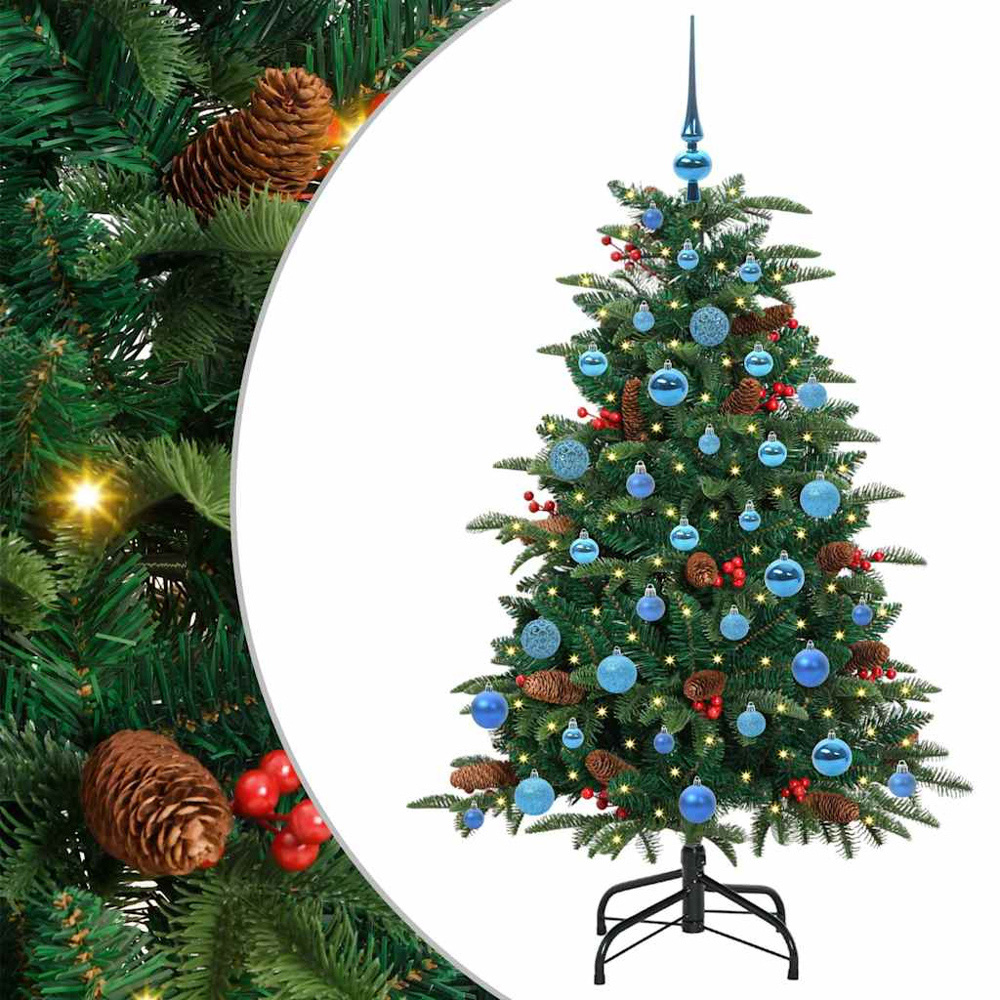 vidaXL Pre-Lit Warm White LED and Blue Baubles Green Artificial Christmas Tree with Stand 5ft Image 7