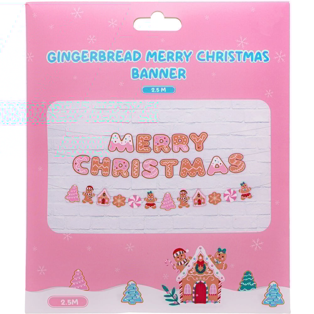 Gingerbread Merry Christmas Banner - Pink Image 1